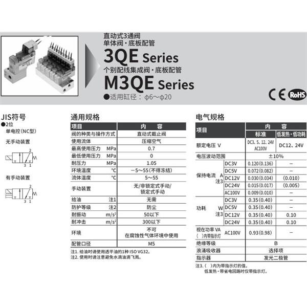 CKD喜開理直動(dòng)式3通電磁閥3QE119-M5-ME0A-1