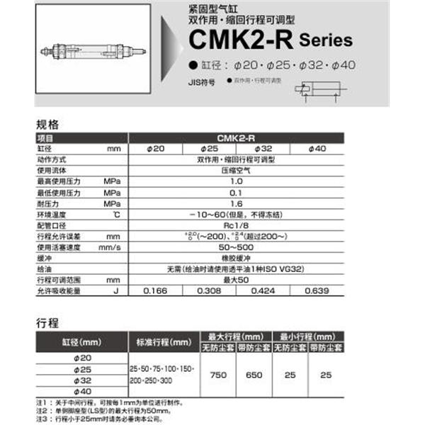 CKD喜開(kāi)理緊固型氣缸CMK2-R-FA-20-50-25-J-I