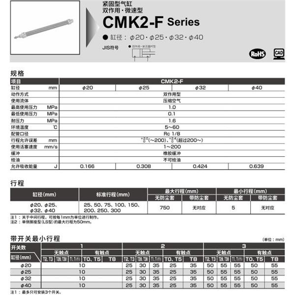CKD喜開(kāi)理緊固型氣缸CMK2-F-TB-25-100-MI
