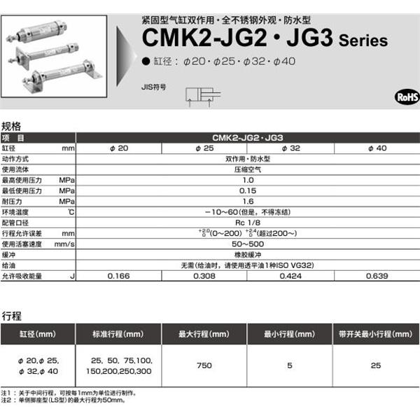 CKD喜開理緊固型氣缸CMK2-JG2-LS-40-50-I