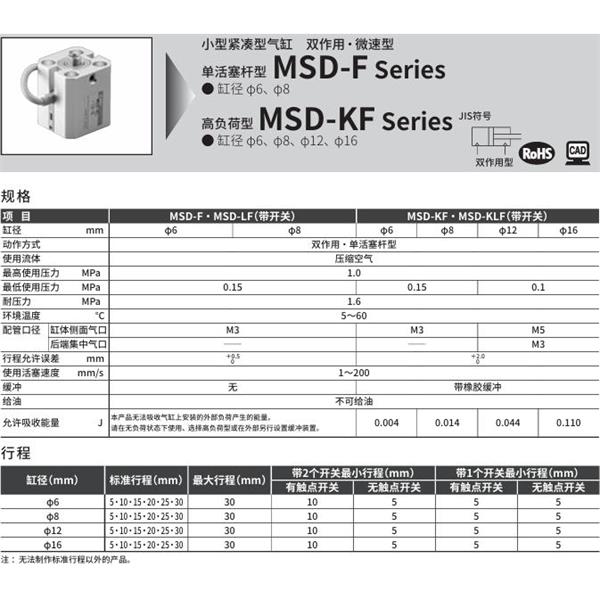 CKD喜開理小型緊湊型氣缸MSD-LF-16-15-F2V-R