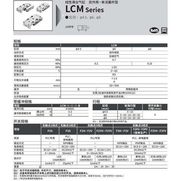 CKD喜開理線性滑臺氣缸LCM-8-15-R-J2