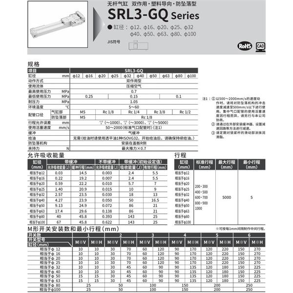 CKD喜開理超級無桿氣缸SRL3-GQ-LB-12B-200-B