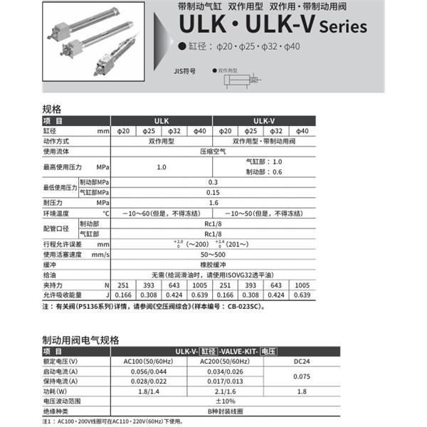 CKD喜開理帶制動器氣缸ULK-00-25-100-VI