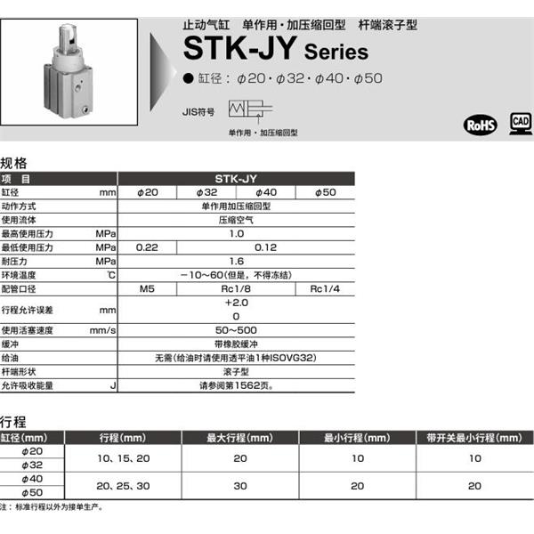 CKD喜開(kāi)理止動(dòng)氣缸STK-M-20-10-T0H-R-N11