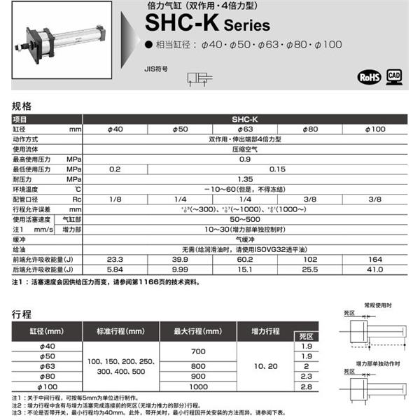 CKD喜開理倍力氣缸SHC-K-L2-TA-100H-100-20-H0-R-SI