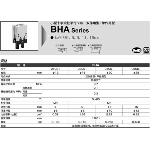 CKD喜開理小型十字滾柱平行卡爪BHG-01CS1-Y1