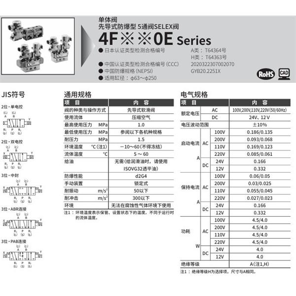 CKD喜開理先導(dǎo)式防爆型5通閥4F630E-20G-TP-P-X-AC100V